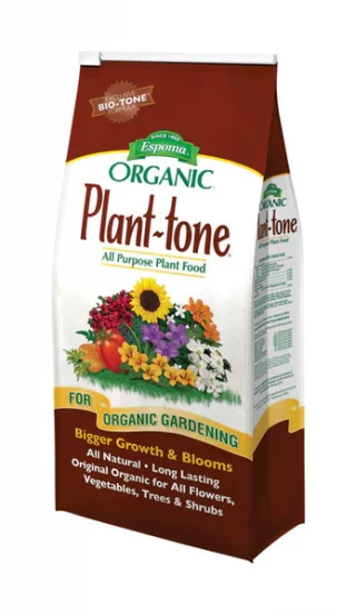 organic Espoma Plant-Tone fertilizer on a white background